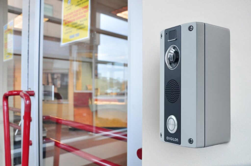 Security installation of access control and entry camera at a commercial facility